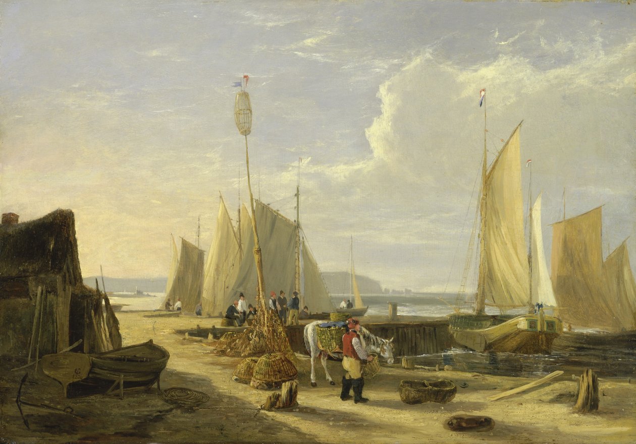 En havnescene på Isle of Wight, med utsikt mot nålene av George Vincent
