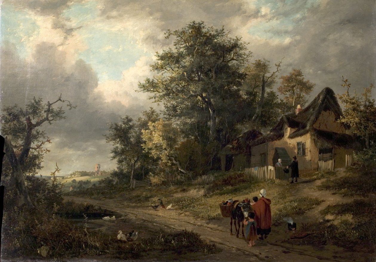 Landskap med hytter og tinker, 1828 av George Vincent