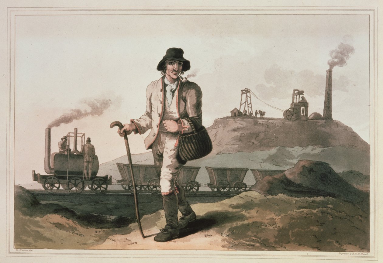 Blenkinsop lokomotiv ved Middleton colliery nær Leeds, gravert av Robert og Daniel Havell, 1814 av George Walker