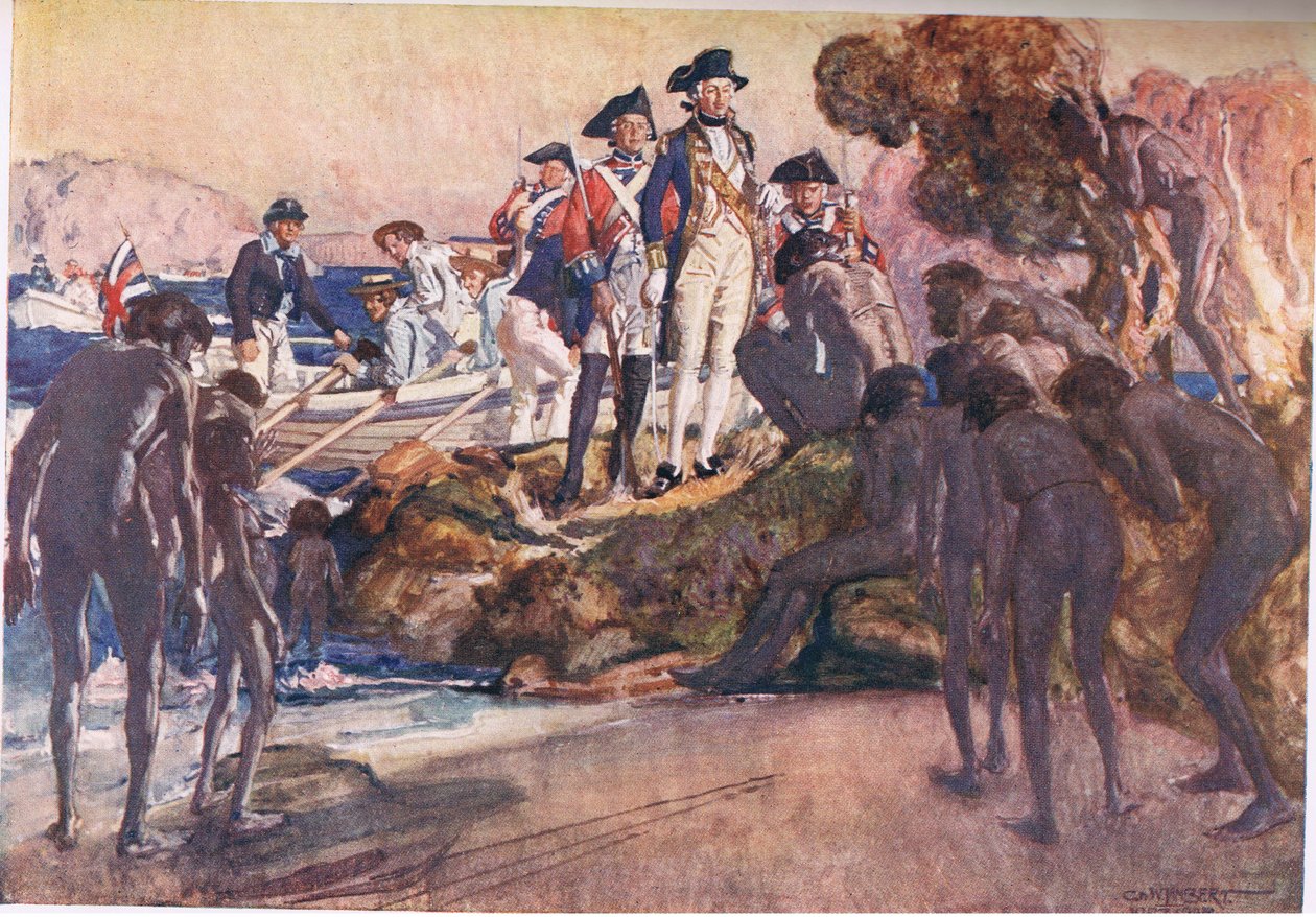 Guvernør Phillip i Sydney Cove (farge litho) av George Washington Lambert