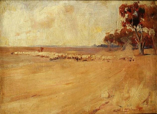 Landskap, Rounding Stock, Australia av George Washington Lambert