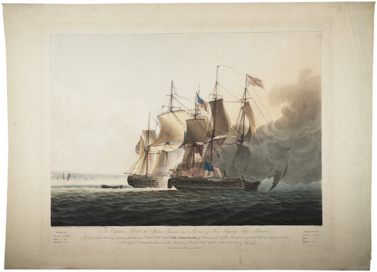 Hans Majestets skip Shannon fanget den amerikanske fregatten Chesapeake, 1813 av George Webster