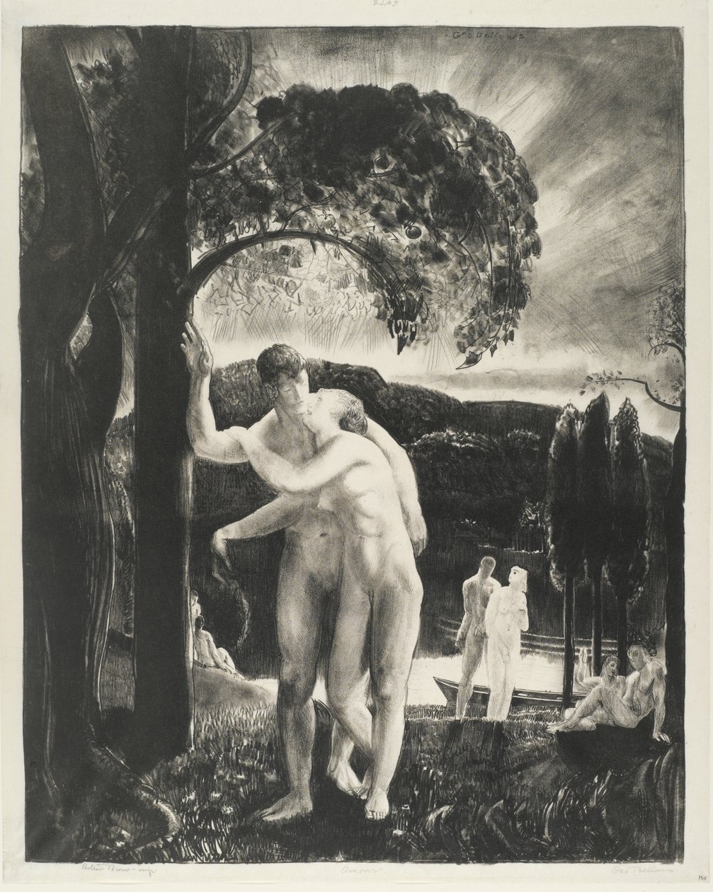 Amour, Men Like Gods-serien, 1923 (litho på vevd papir) av George Wesley Bellows