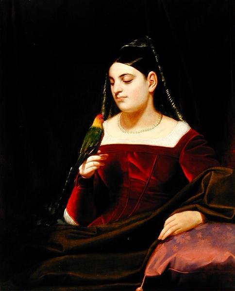 Lady and Parrot, ca. 1835 (olje på lerret) av George Whiting Flagg