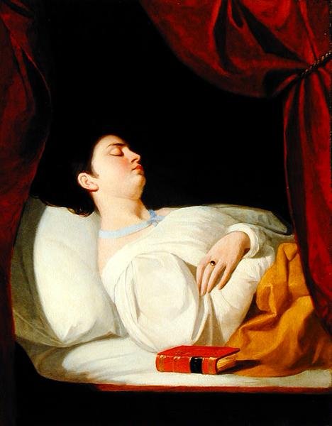 Portrett av en dame som sover, ca. 1834 (olje på trepanel) av George Whiting Flagg