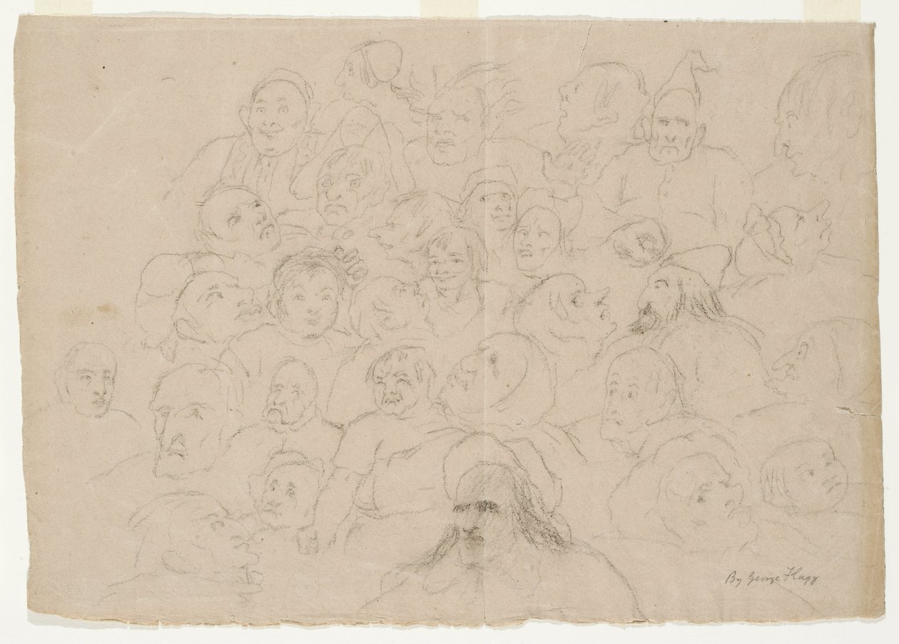 Uten tittel - Tallrike portrettskisser, grovt tegnet, av menn, kvinner og barn (blyant på papir) av George Whiting Flagg