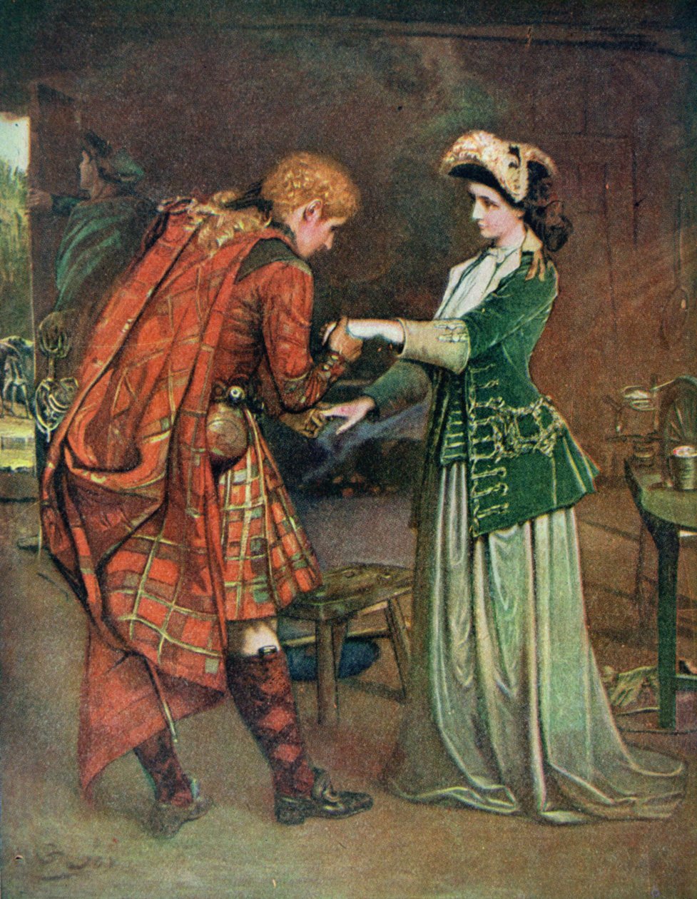 Prins Charlies (1720-88) farvel til Flora Macdonald (1722-90) illustrasjon fra "Lives of Great Men Told by Great Men", redigert av Richard Wilson, ca. 1920-tallet av George William Joy