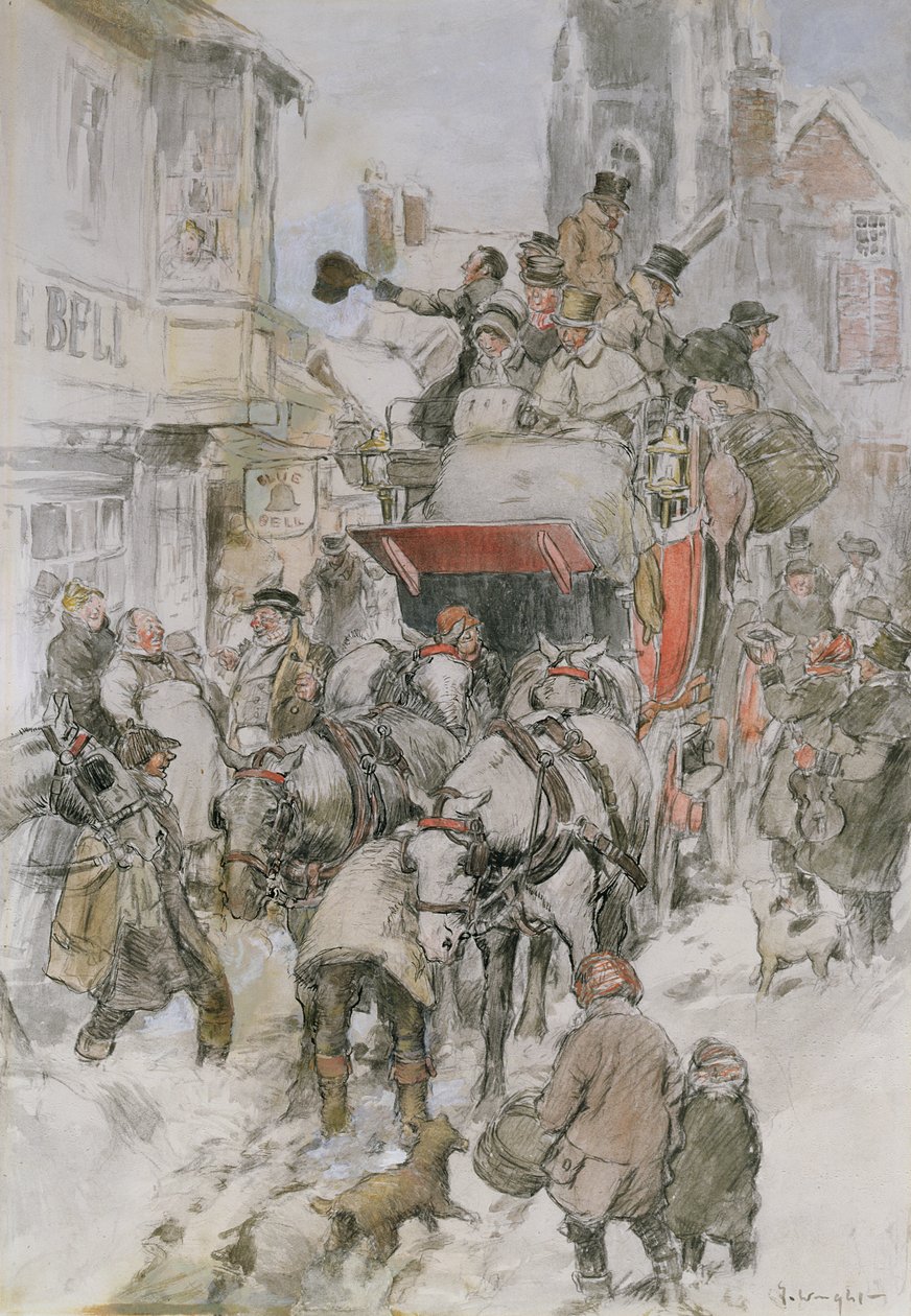 The Christmas Stagecoach (blyant, wc og kroppsfarge) av George Wright