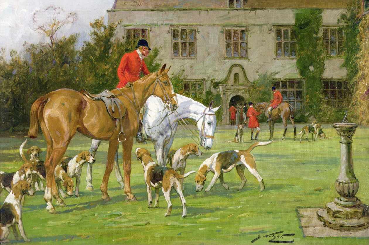 The Meet at Avesbury Manor, Wiltshire (olje på lerret) av George Wright