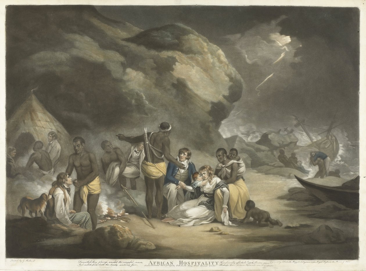 African Hospitality, pub.1791 (håndfarget gravering) av George after Morland