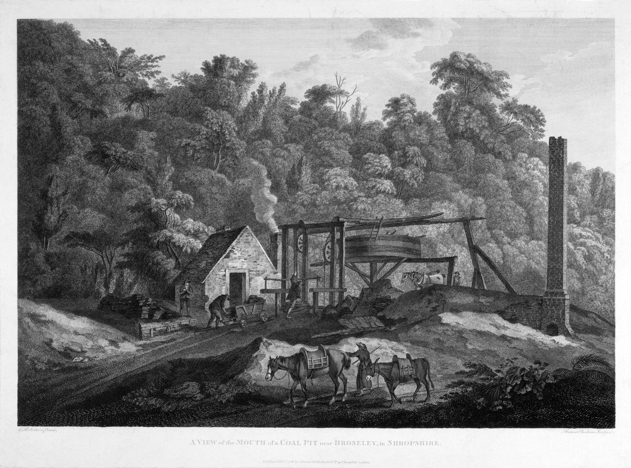 A View of the Mouth of a Coal Pit nær Broseley i Shropshire, gravert av Francis Chesham (1749-1806) 1788 av George after Robertson