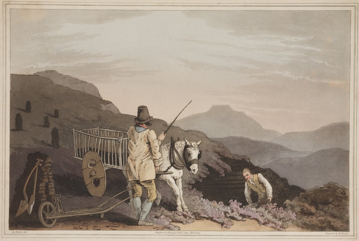The Peat Cart, fra The Costume of Yorkshire, gravert av Robert Havell, 1814 (håndfarget akvatint) av George after Walker