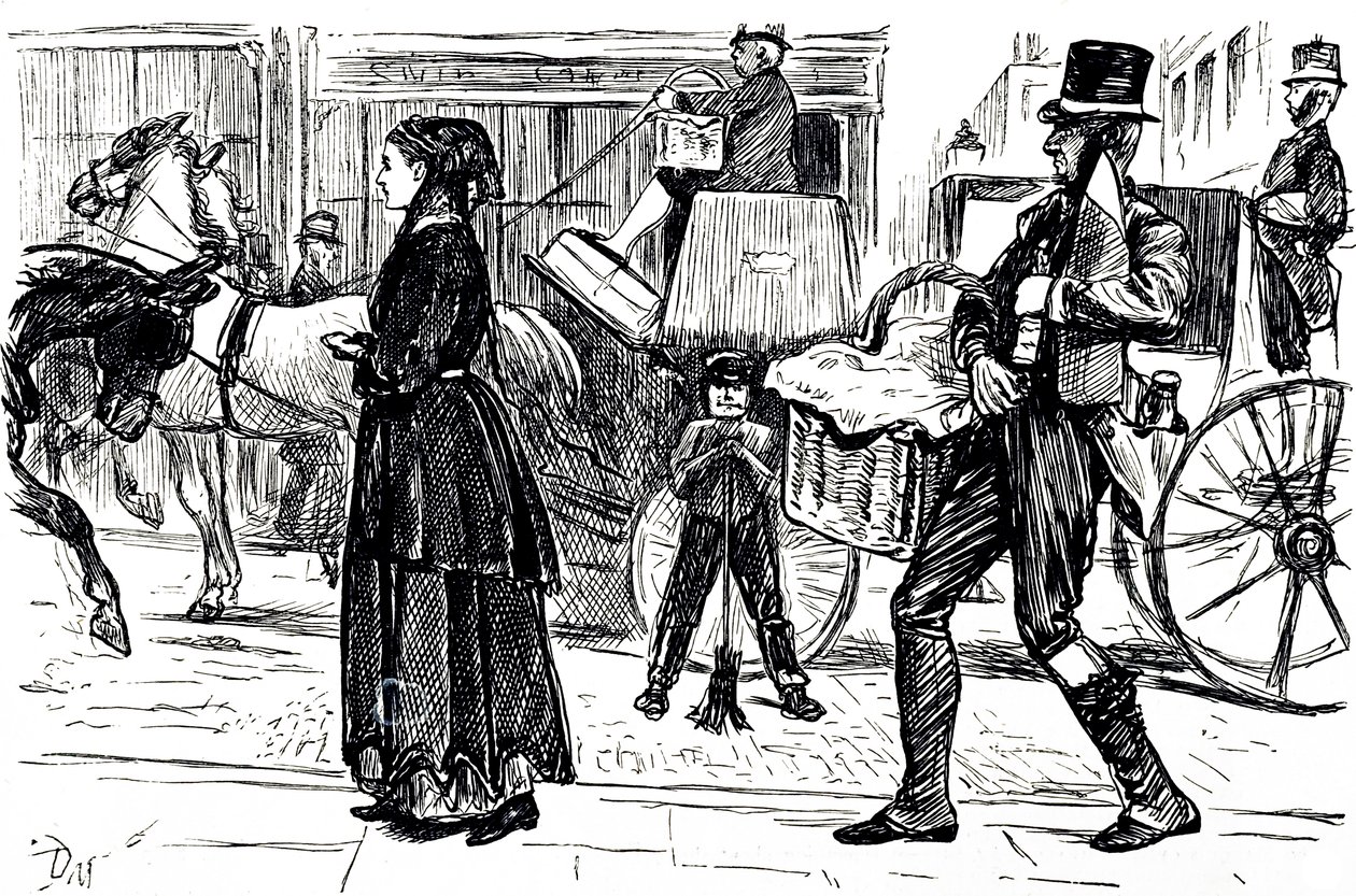 En tegneserie som skildrer de tidlige dagene til kooperative butikker. Illustrert av George du Maurier (1834-1896), en fransk-britisk tegneserieskaper og forfatter av George du Maurier