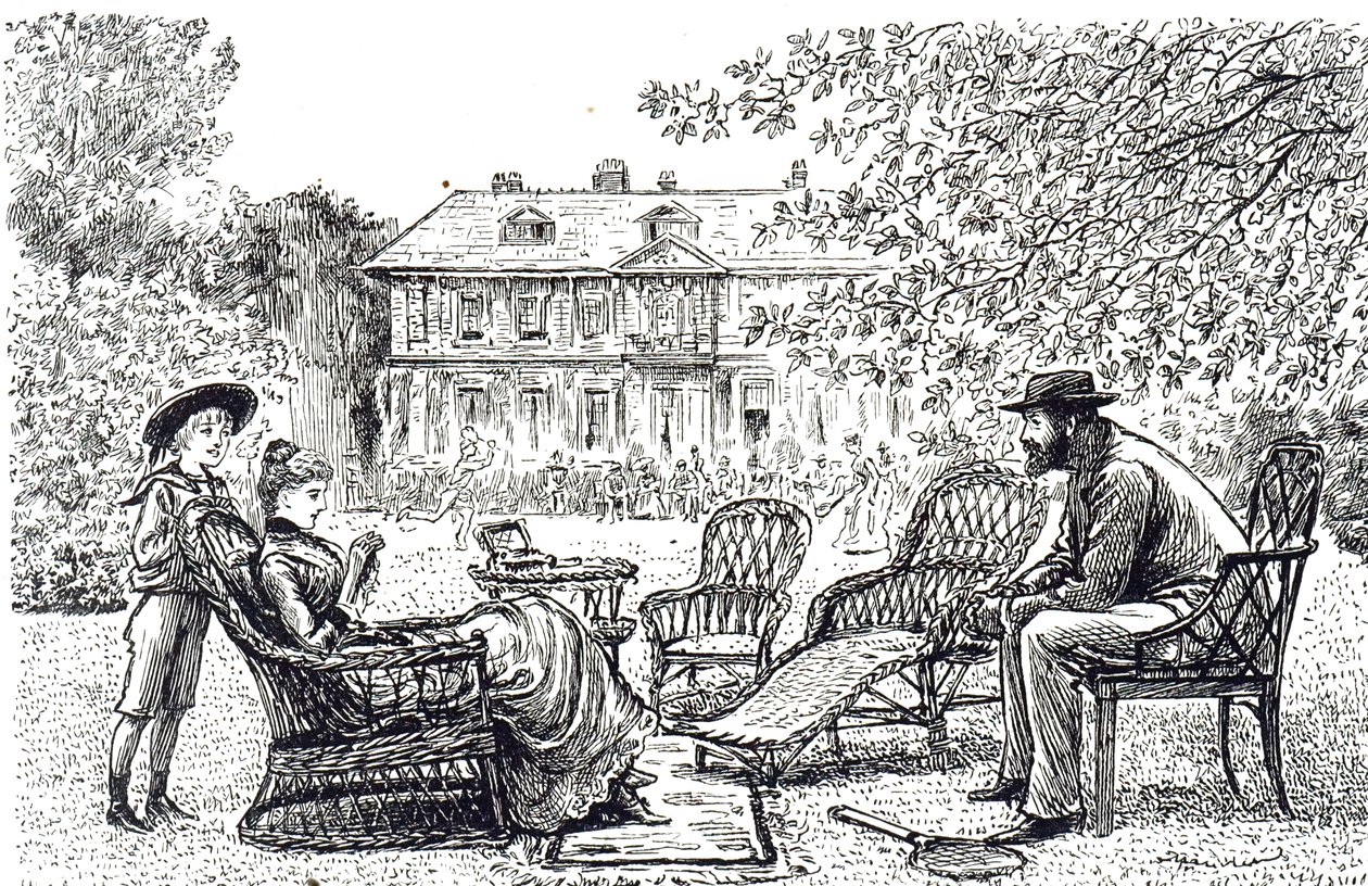 En gravering som viser typiske kurvmøbler. Illustrert av George du Maurier (1834-1896), en fransk-britisk tegneserieskaper og forfatter av George du Maurier