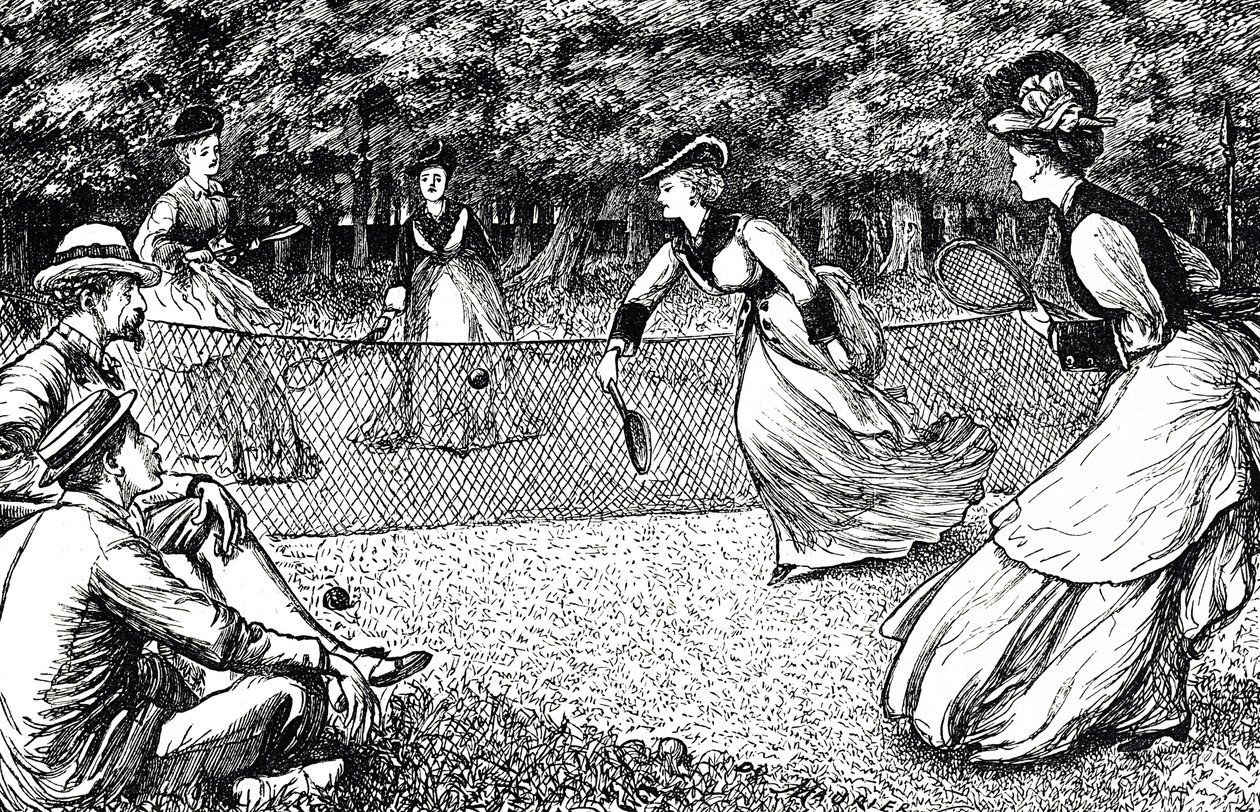 Tegneserie som viser et slag tennis av George du Maurier