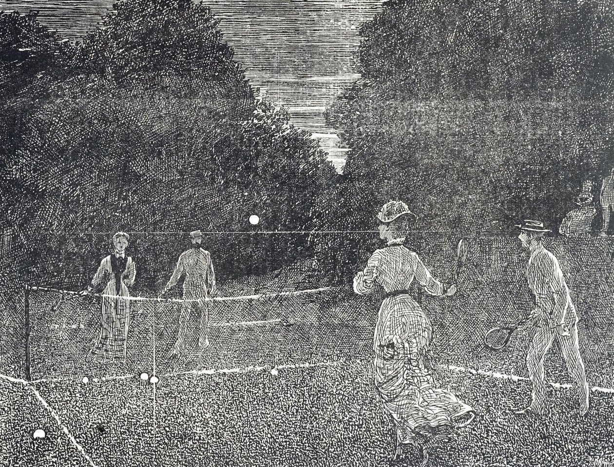 Gravering som viser bruken av hvit fosformaling anbefalt for tennisspillere av George du Maurier