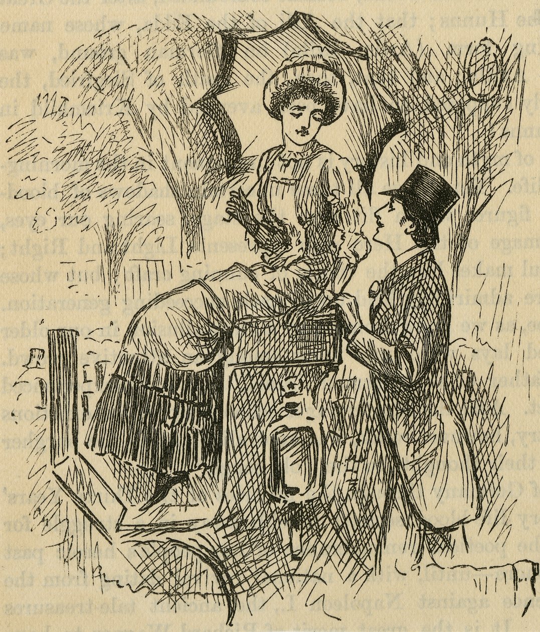 Flørting. Illustrasjon av George du Maurier (1834-1896) publisert 1882. av George du Maurier