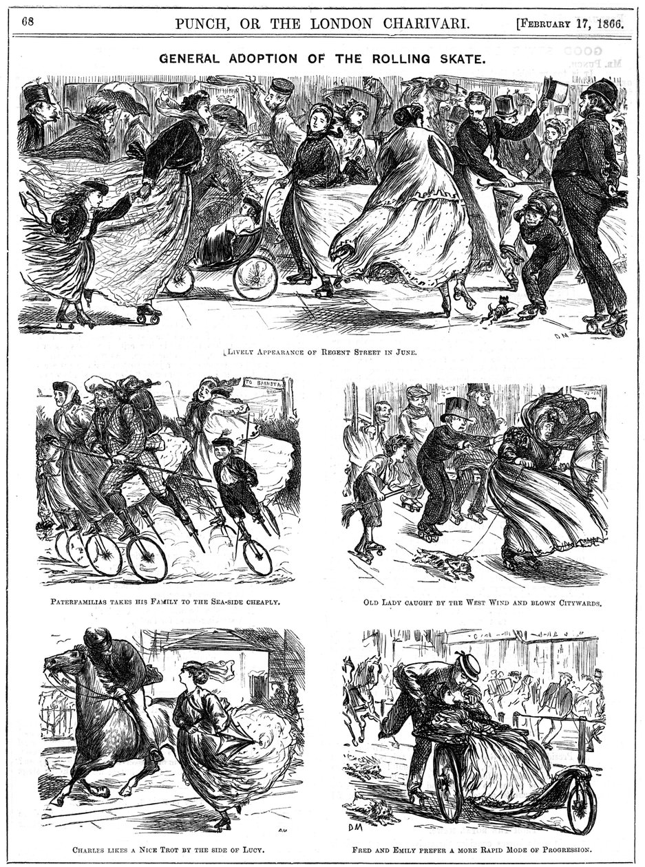 Generell adopsjon av rulleskøyten. George du Maurier tegneserier fra Punch av George du Maurier