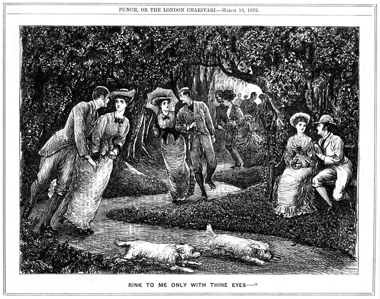 Økende popularitet til rulleskøytene. George du Maurier tegneserie fra Punch av George du Maurier