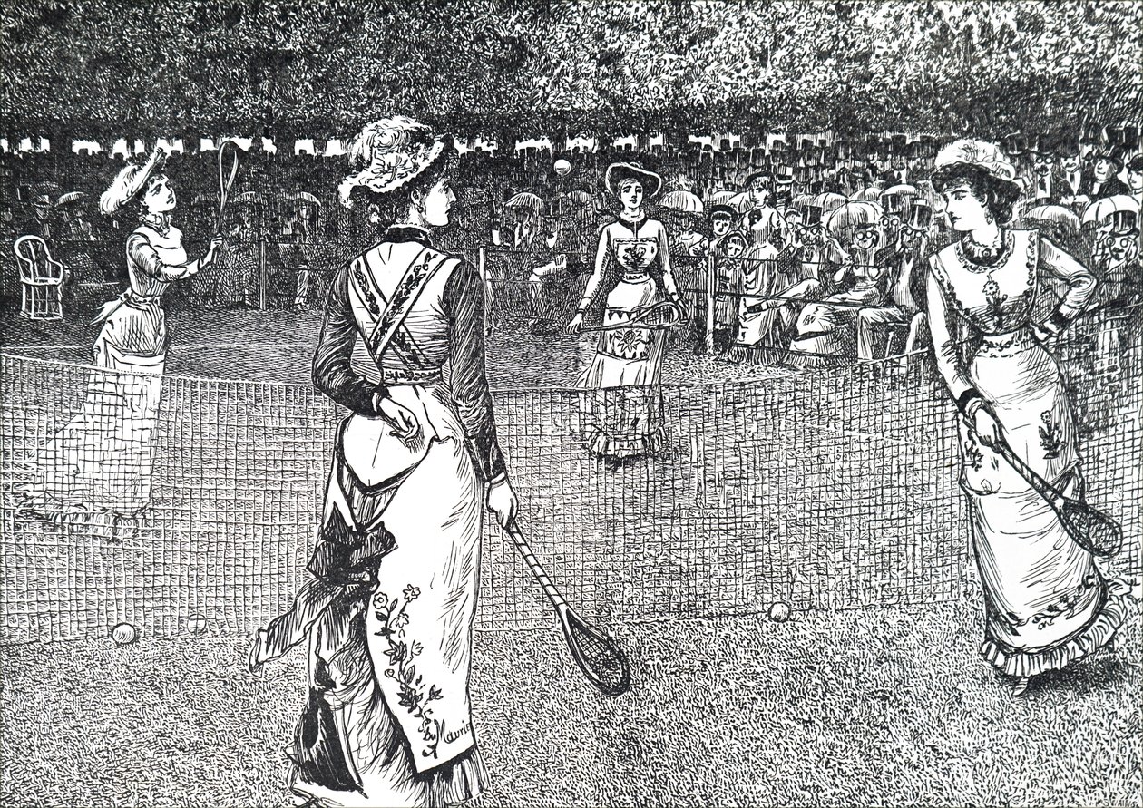 Damer som spiller tennis. av George du Maurier