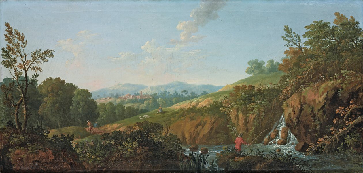 Skogkledd elvelandskap av George the Elder Barret