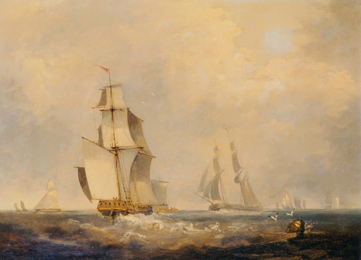 Travle ruter i kanalen (olje på lerret) av George the Elder Chambers