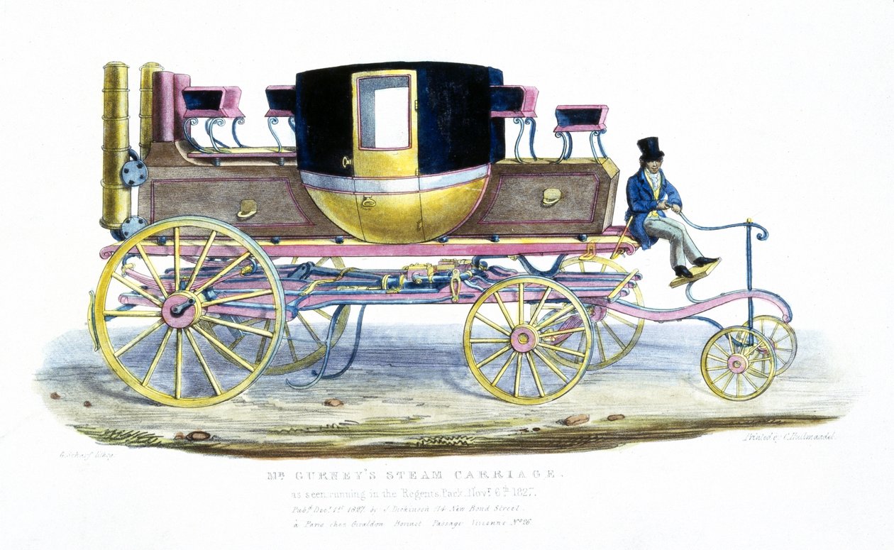 Mr. Gurneys dampvogn sett løpende i Regents Park, 6. november 1827 av George the Elder Scharf
