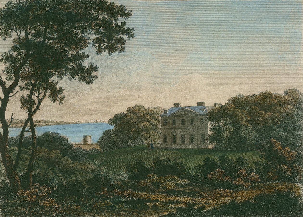 House of Andrew Robert Drummond, Cadland park, Hampshire, gravert av William Watts (1752-1851) av George the Younger Barret