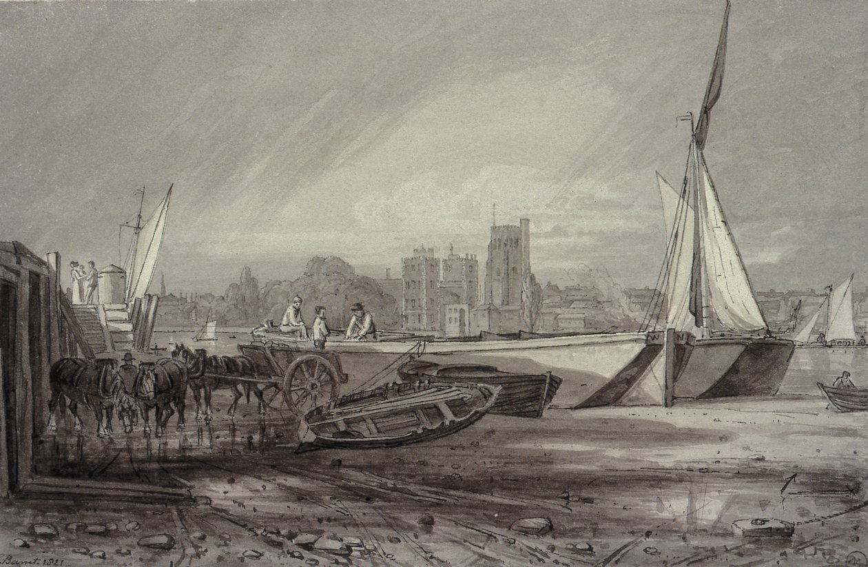 Lambeth Palace og kirke fra Millbank av George the Younger Barret