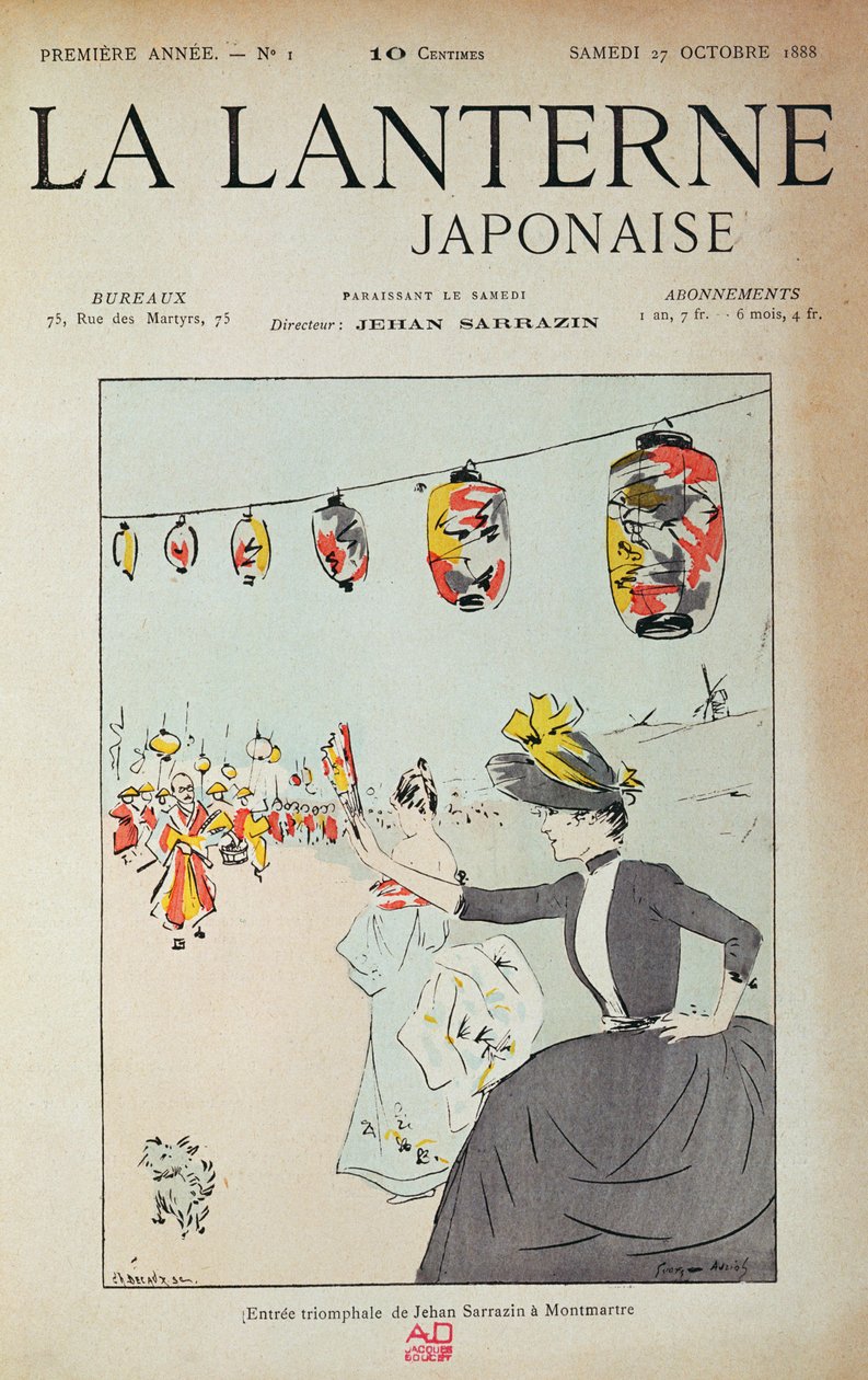 Forside av den første utgaven av 'La Lanterne Japonaise', utgitt av poeten Jehan Sarrazin, som kjøpte kabareten 'le Divan Japonais' i 1888, 27. oktober 1888 av Georges Auriol