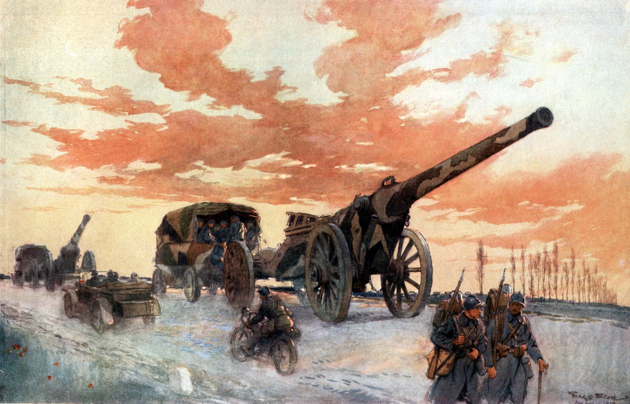 Konvoi av motorisert artilleri, 1918 av Georges Bertin Scott