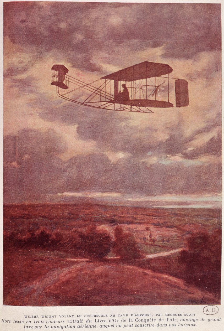 Wilbur Wright (1867-1912) under hans rekordstore nattflyging ved Camp d