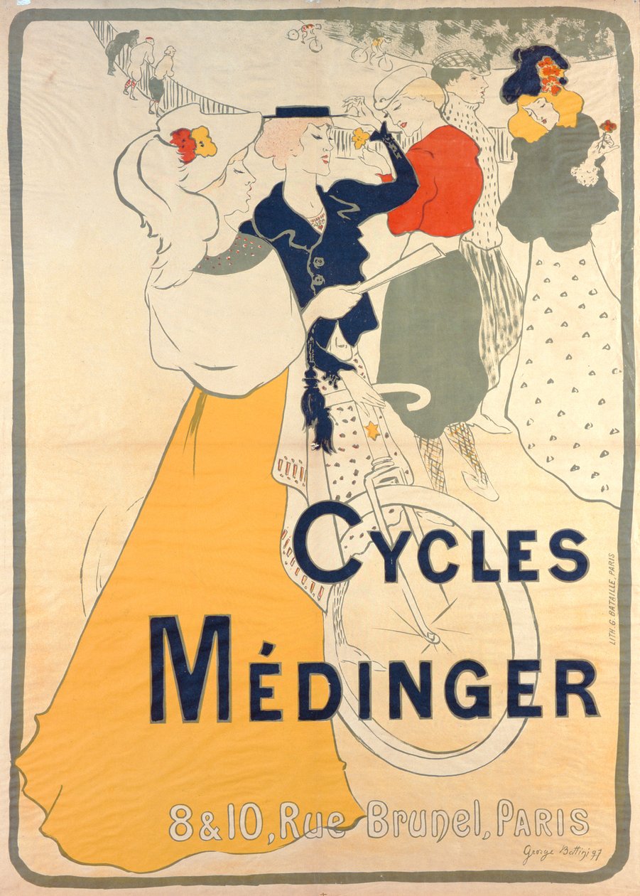 Plakat som reklamerer for Medinger-sykler, 1897 av Georges Bottini