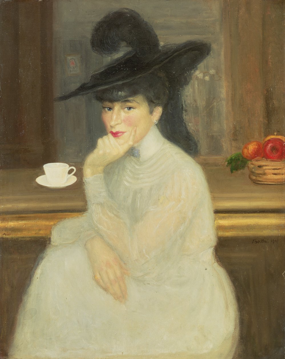 Venter i baren: Portrett av Sarah Bernhardt, 1907 av Georges Bottini