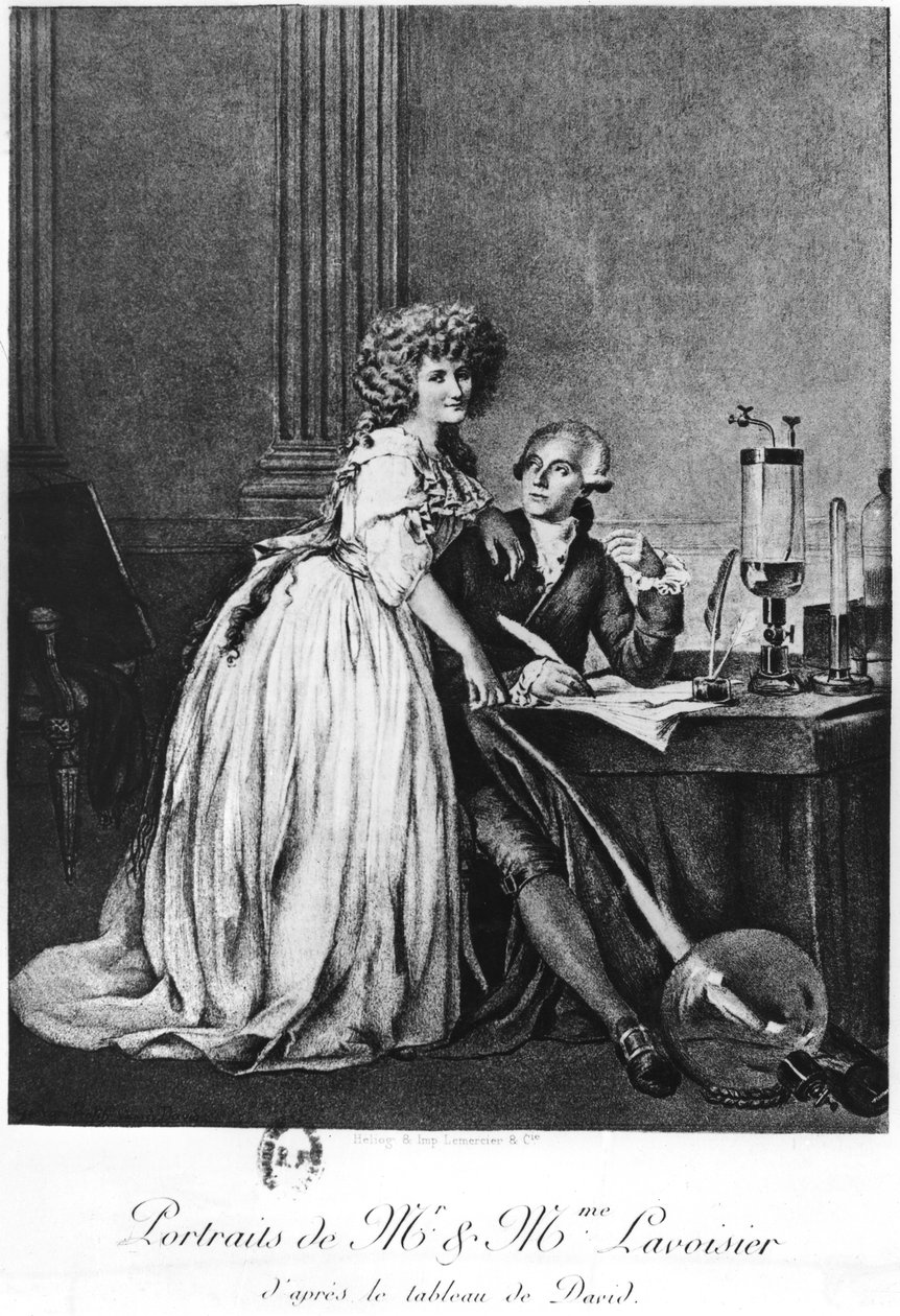 Antoine Laurent Lavoisier (1743-94) og hans kone Marie Anne Paulze (1758-1836) (heliogravyr) av Georges Ernest Profit
