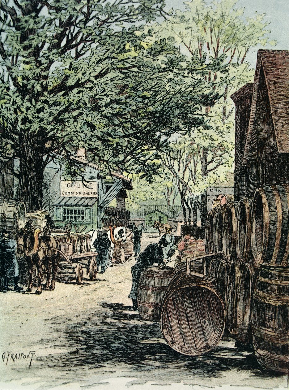 Vinlagre på Bercy i Paris, 1890 (fargegravering) av Georges Fraipont