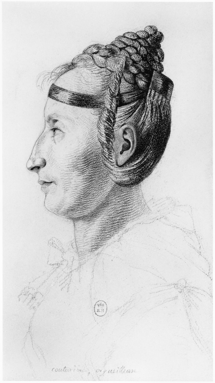En stolt dressmaker, profil, illustrasjon fra en upublisert avhandling av Jean Etienne Dominique Esquirol (1772-1840) om galningene på Salpetriere-asylet, ca. 1818 av Georges Francois Gabriel