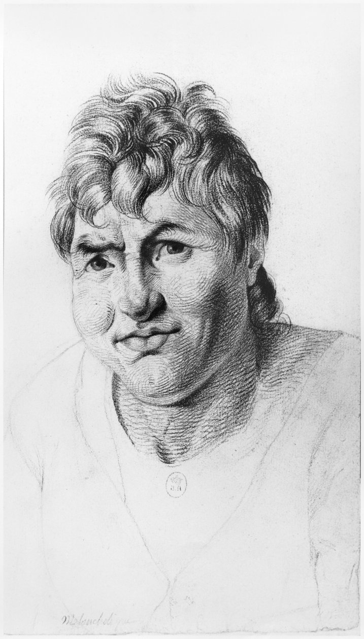 Melankolsk, illustrasjon fra en upublisert avhandling av Jean Etienne Dominique Esquirol (1772-1840) om galningene på Salpetriere-asylet, ca. 1818 av Georges Francois Gabriel