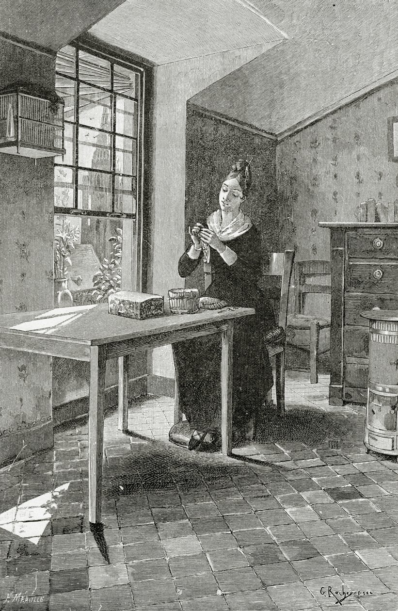 Gaze Cast in a Mansard, 1800-tallet (bw-gravering) av Georges Marie Rochegrosse