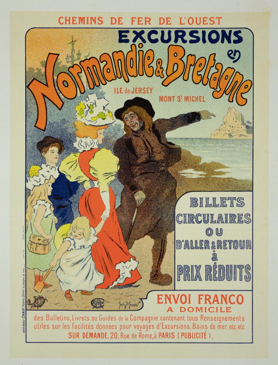 Reproduksjon av en plakat som reklamer for utflukter til Normandie og Bretagne med Western Railway Company, 1896 av Georges Meunier