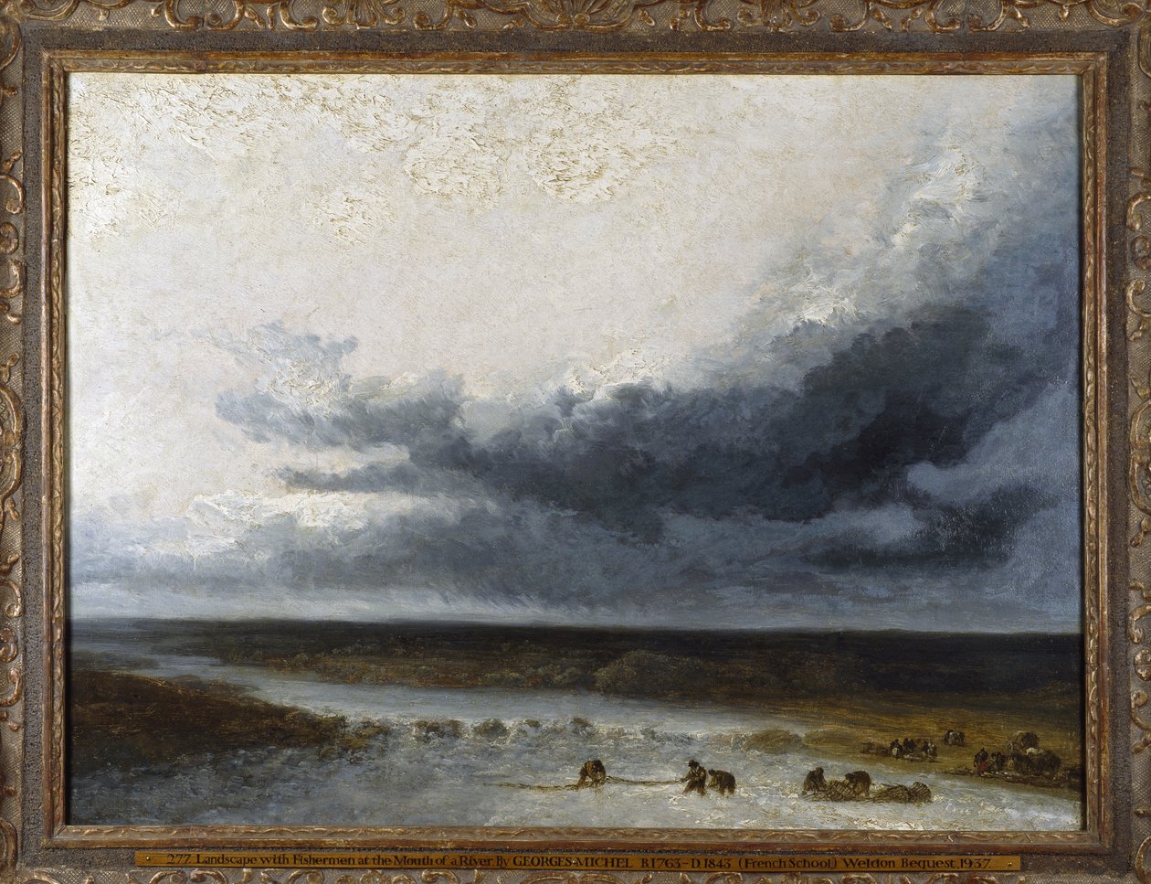 Landskap med fiskere ved munningen av en elv av Georges Michel