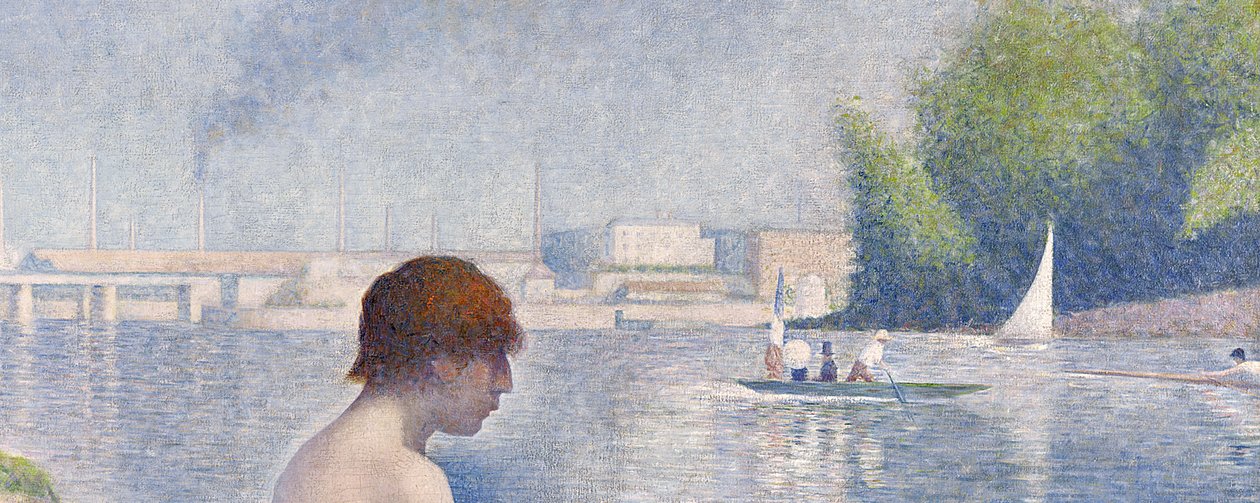 Badere ved Asnières, 1884 olje på lerret detalj av 2136 av Georges Seurat