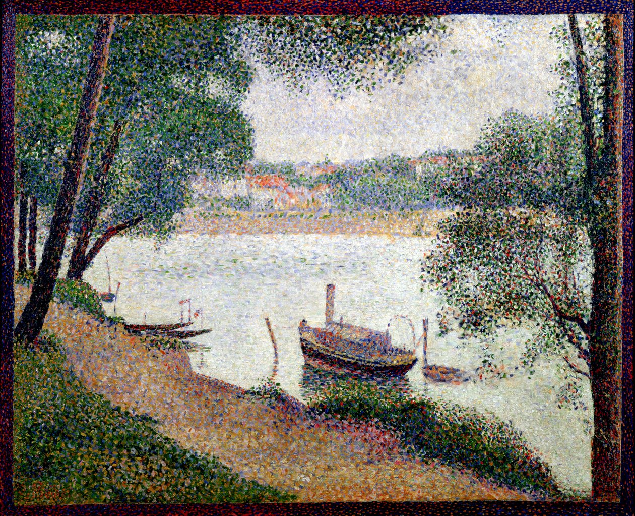 Elvelandskap med båt av Georges Seurat