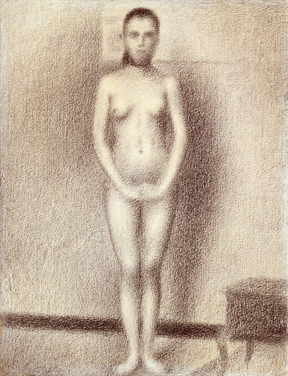 Studie for Les Poseuses, 1886 (conte fargestift på lagt papir) av Georges Seurat