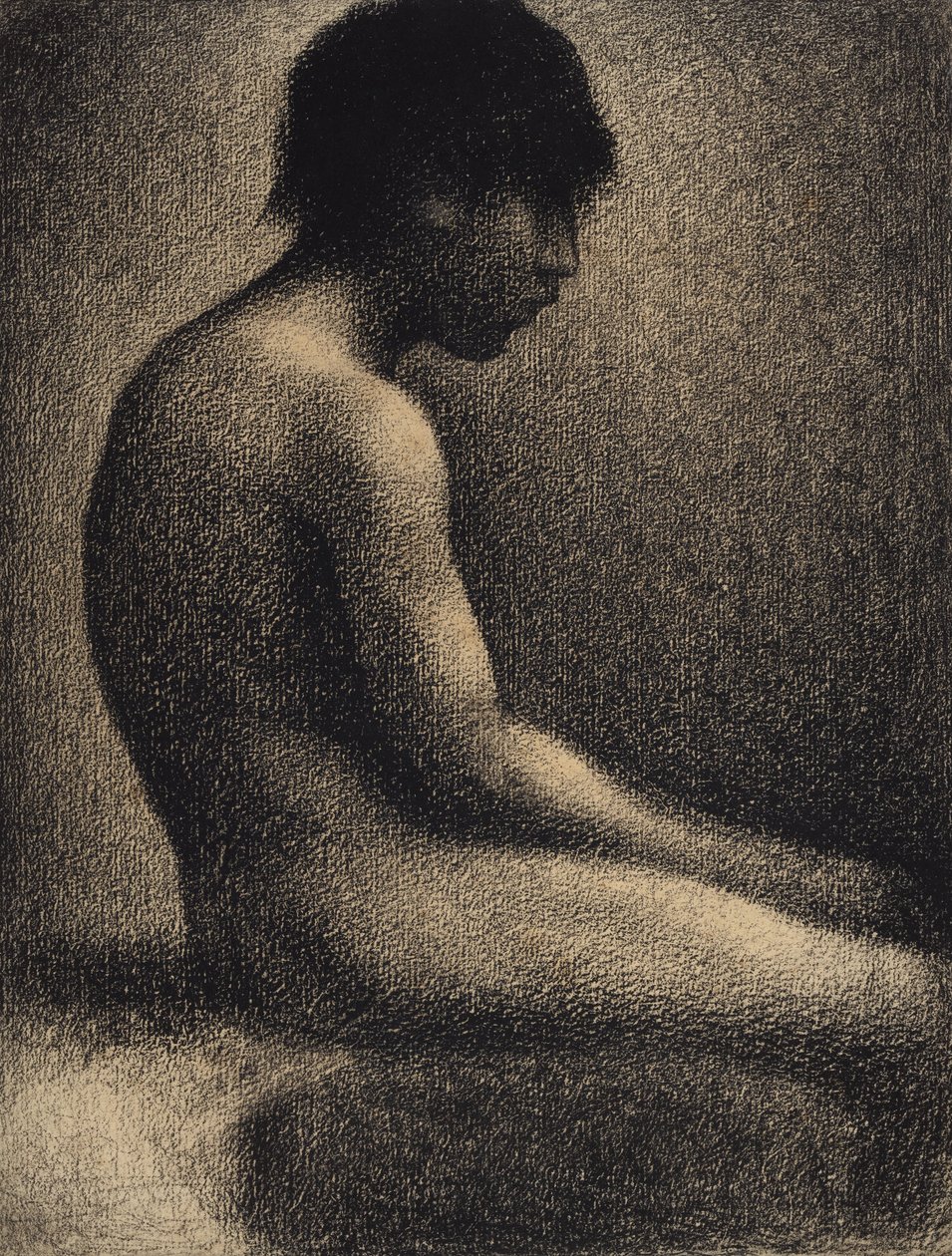 Sittende naken- studie for Une Baignade av Georges Seurat