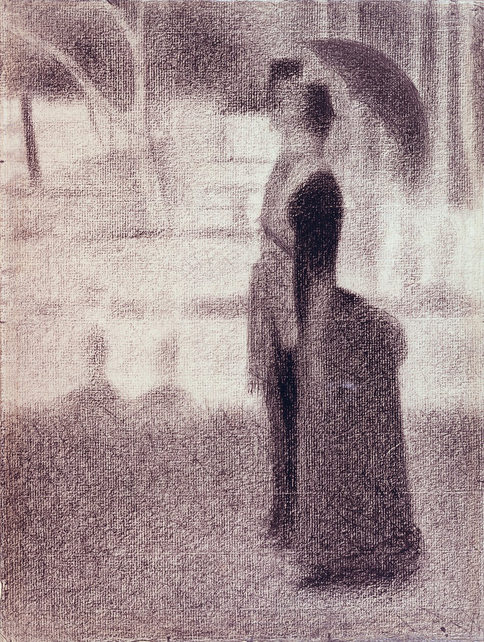 Studie til søndag ettermiddag på øya La Grande Jatte, ca. 1884 (konte-fargestift på papir) av Georges Seurat