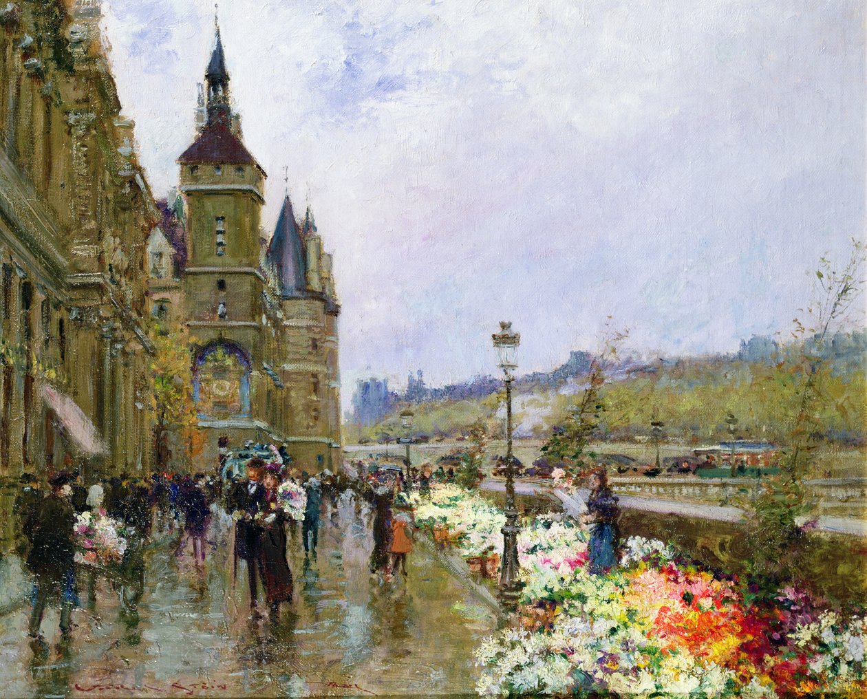 Blomsterselgere ved Seinen av Georges Stein