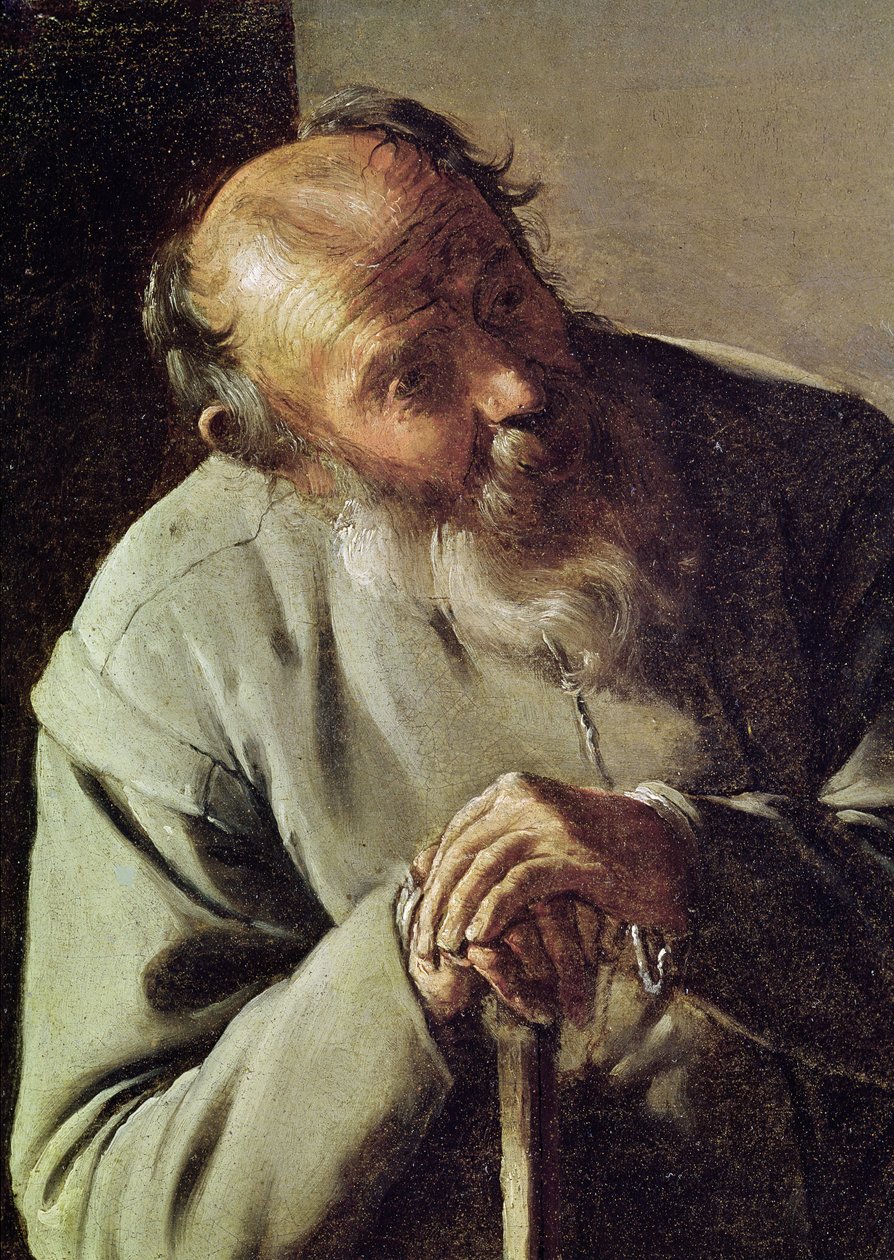 En gammel mann, detalj av hodet, ca. 1618-19 olje på lerret av Georges de La Tour