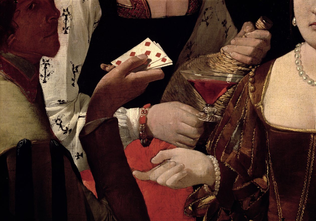 Juksen med diamantens ess, detalj av spillerne, ca.1635-40 (detalj av 90053) av Georges de La Tour