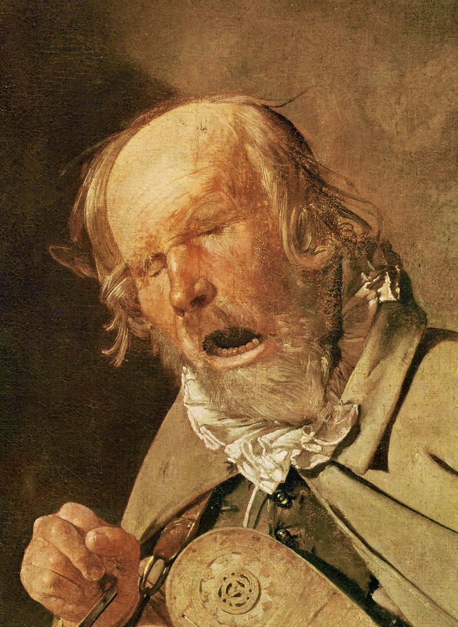 Drev-gurdy-spilleren, detalj av hodet, ca. 1620-25 av Georges de La Tour